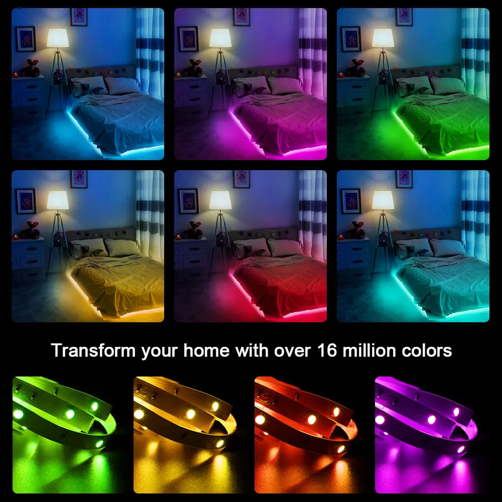 LED Strip Lights, Ultra-Long RGB 5050 LED Strips with Remote Controller, Color Changing Tape Light with 12V Adapter for Bedroom