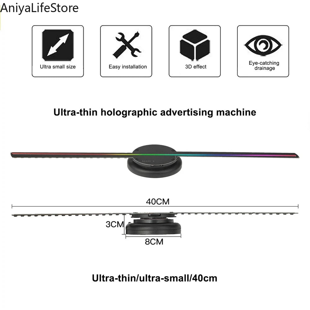 3D Fan Hologram Projector 40Cm Wall-Mounted Support Images And Video Wifi Led Sign Holographic Lamp Player Advertising Display