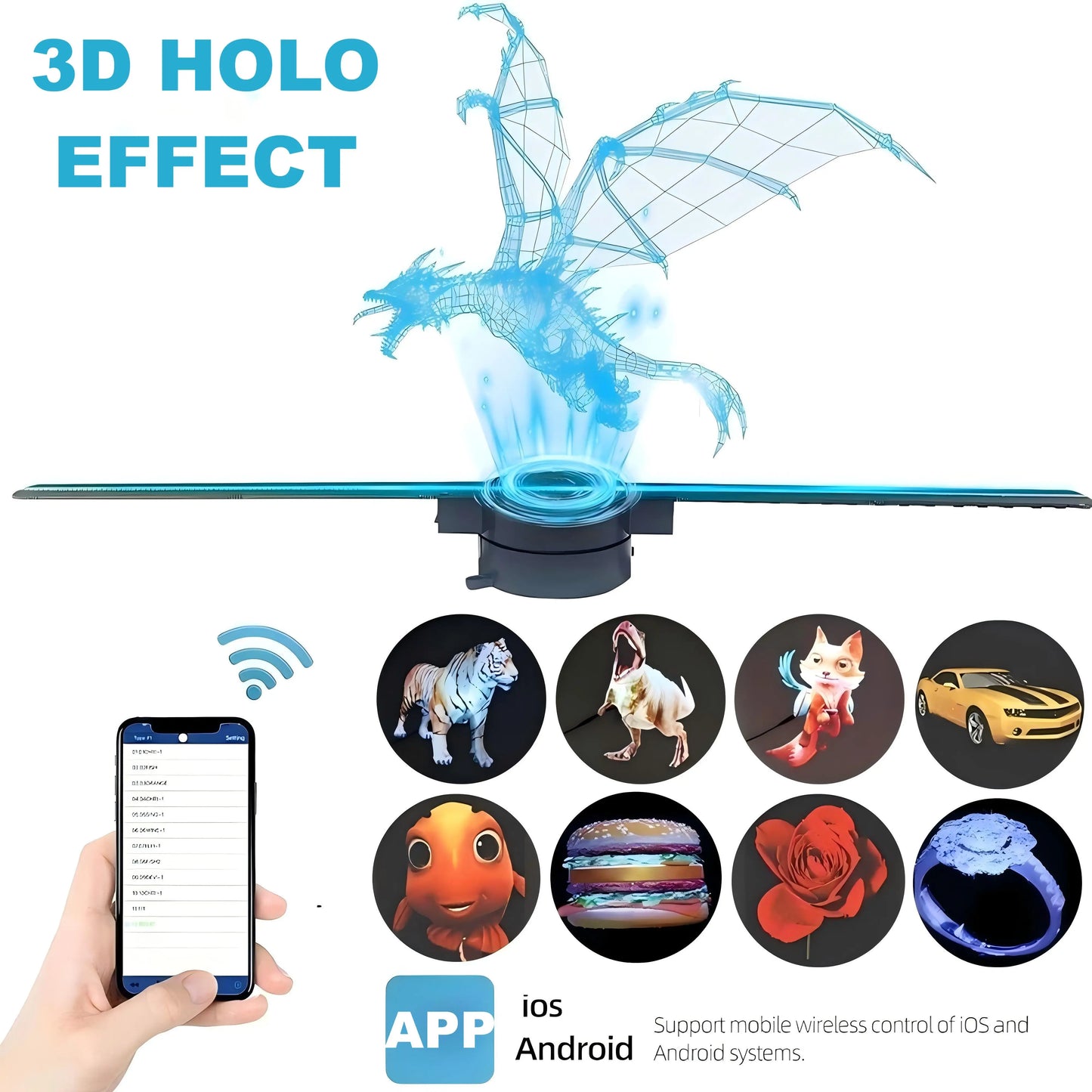 Porgrammable 3D Hologram Fan Projector HD 42CM WiFi for Advertising Holographic Displays Xmas Parties Bars Stores