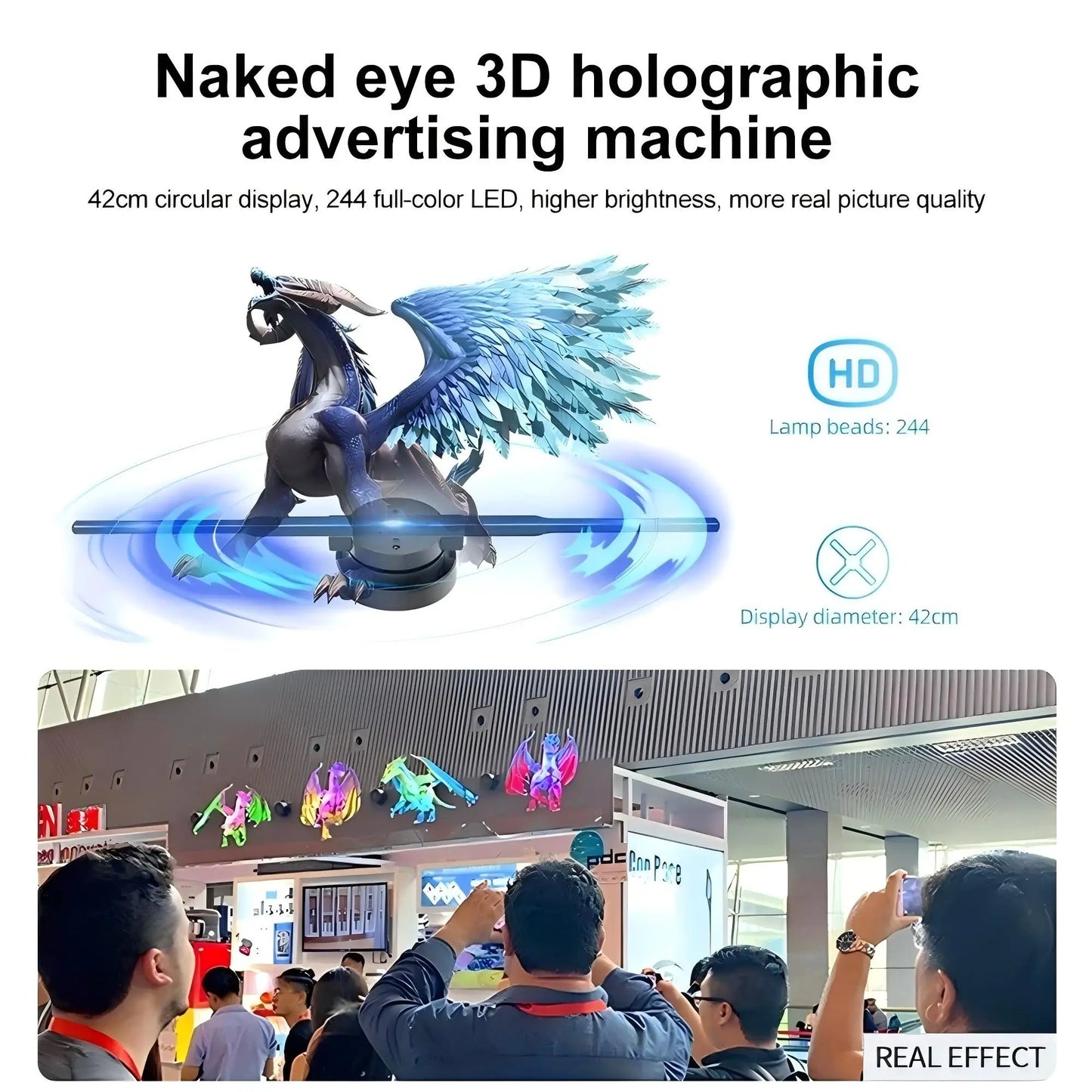 Porgrammable 3D Hologram Fan Projector HD 42CM WiFi for Advertising Holographic Displays Xmas Parties Bars Stores