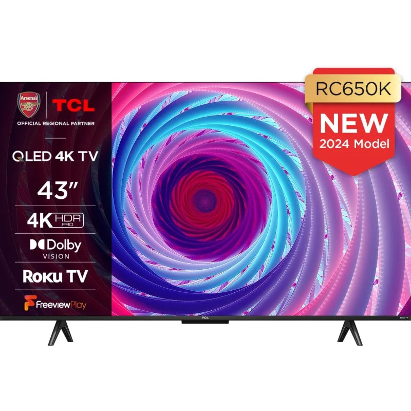 TCL 43RC650K 43-inch QLED Pro Television, 4K Ultra HD, Roku TV ,43RC650K