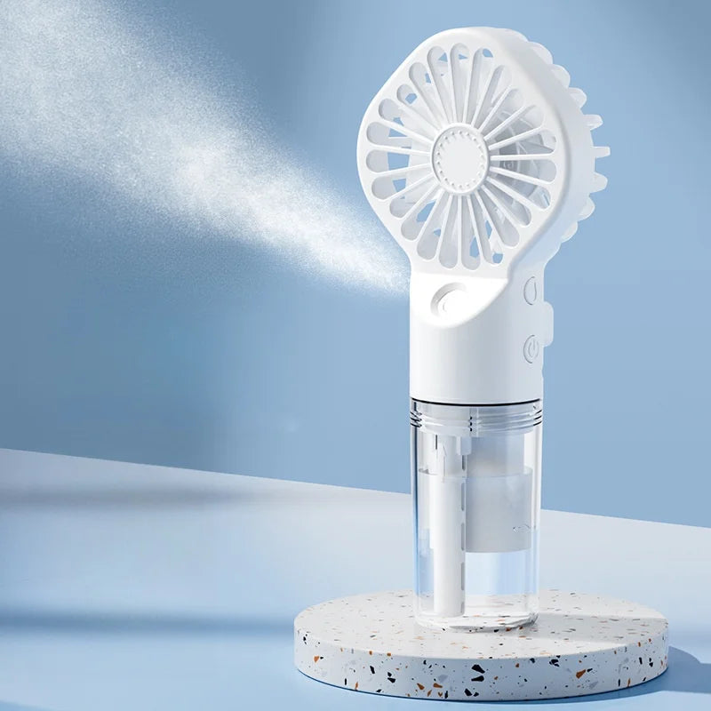 Portable Water Mist Fan USB Charging Handheld Mini Quiet Air Cooling Fan 4 Speed Humidification Spray Fan for Home Office