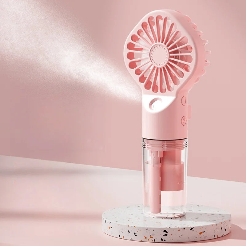 Portable Water Mist Fan USB Charging Handheld Mini Quiet Air Cooling Fan 4 Speed Humidification Spray Fan for Home Office