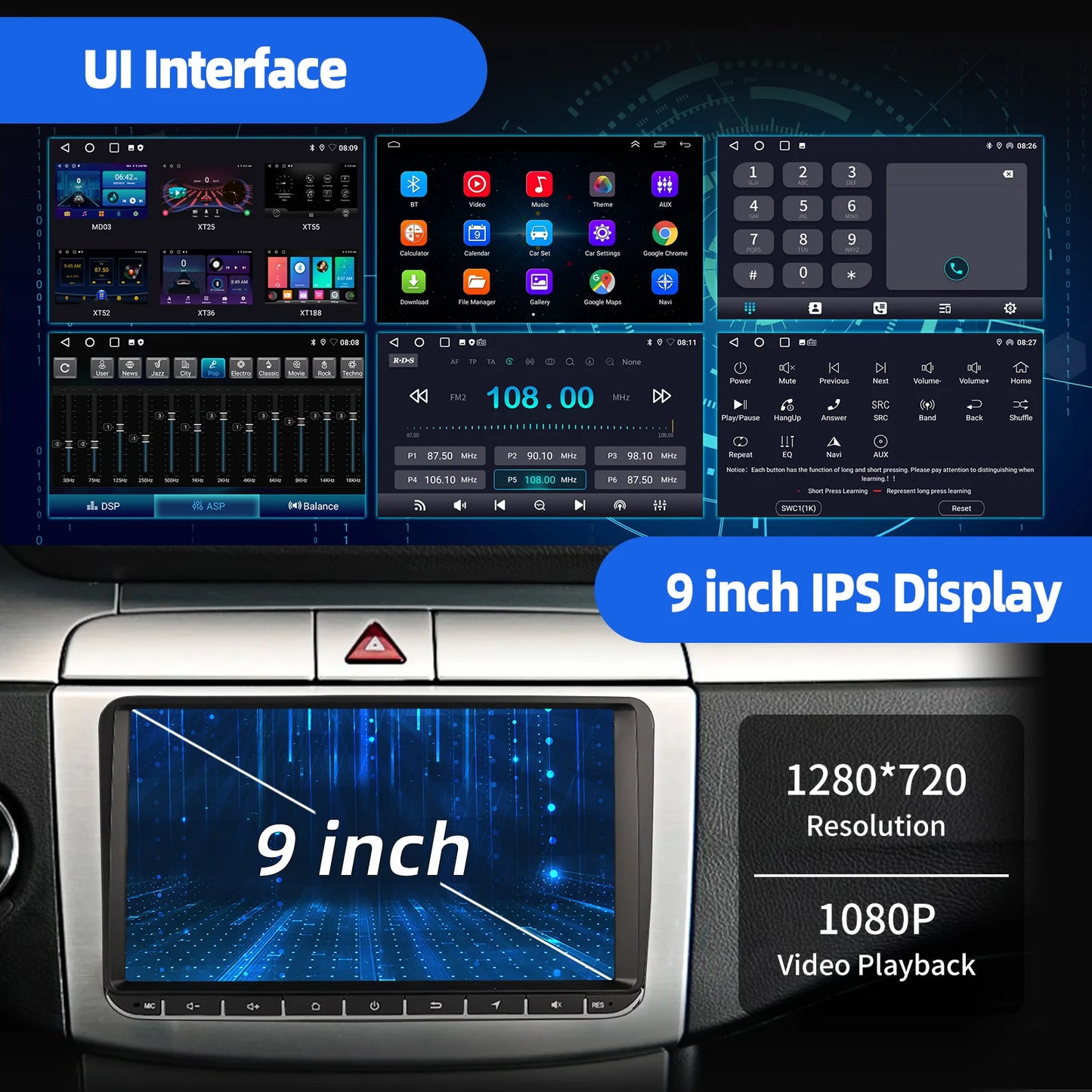 ESSGOO 9" Android 14 4+64G CarPlay Car Stereo Radio for VW Golf 5 6 Passat B6 B7 Polo Touran Tiguan Caddy GPS Navi WIFI RDS FM
