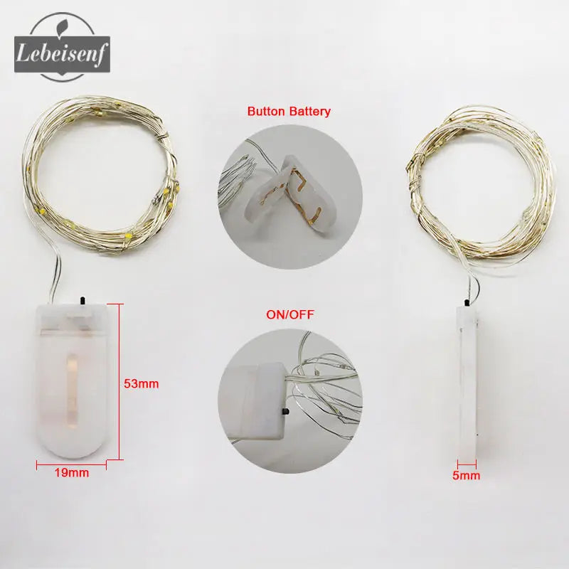 LED String Lights 2M 20 LEDs CR2032 Battery Box Powered IP65 Waterproof for Party Wedding Indoor Christmas Decoration