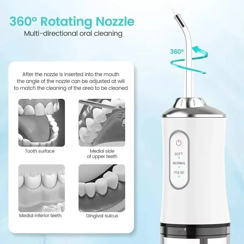 Electric Dental Water Flosser Oral Irrigator Portable Dental Bed Sprinkler Jet Toothpick Mouth Washing Machine 4 Nozzle