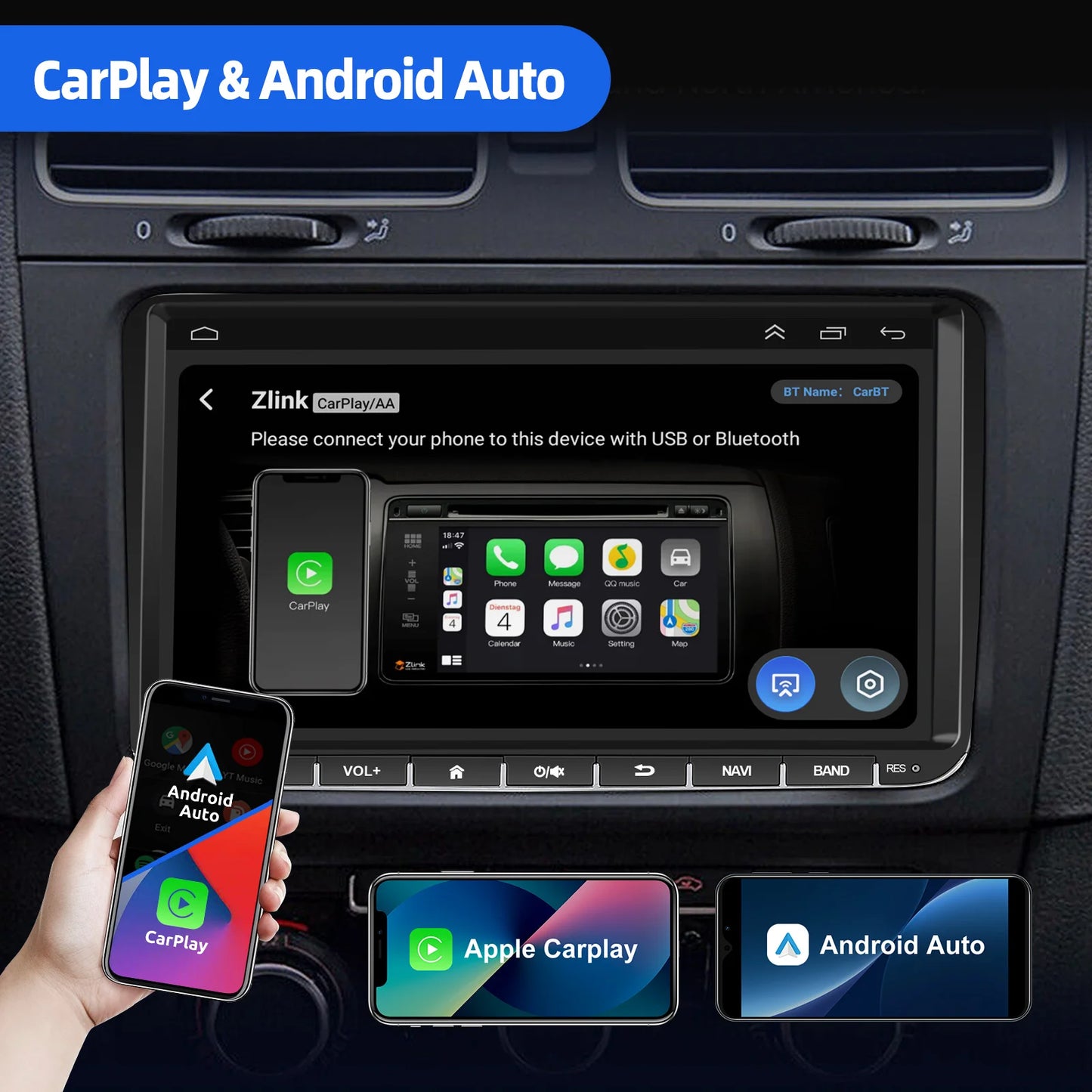 ESSGOO 9" Android 14 4+64G CarPlay Car Stereo Radio for VW Golf 5 6 Passat B6 B7 Polo Touran Tiguan Caddy GPS Navi WIFI RDS FM