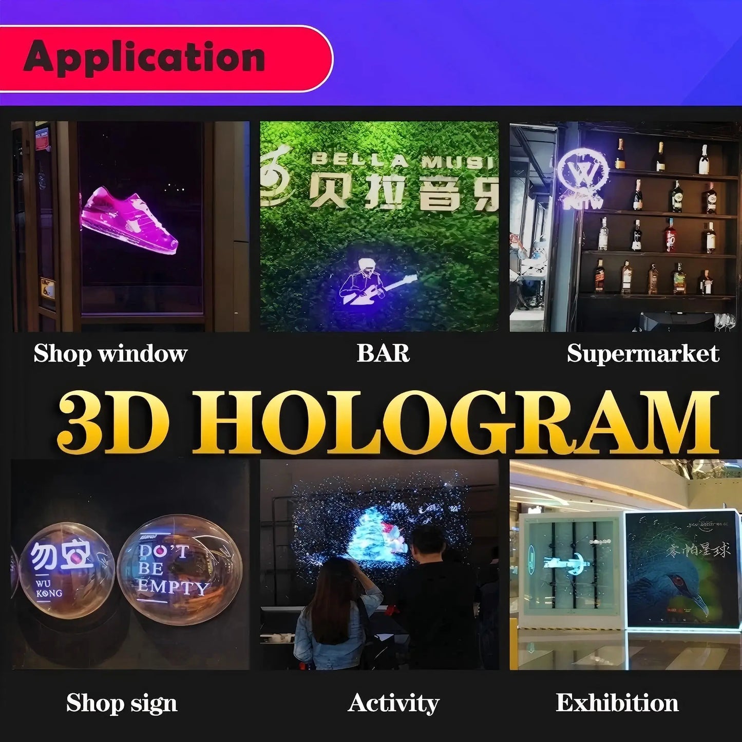 Porgrammable 3D Hologram Fan Projector HD 42CM WiFi for Advertising Holographic Displays Xmas Parties Bars Stores