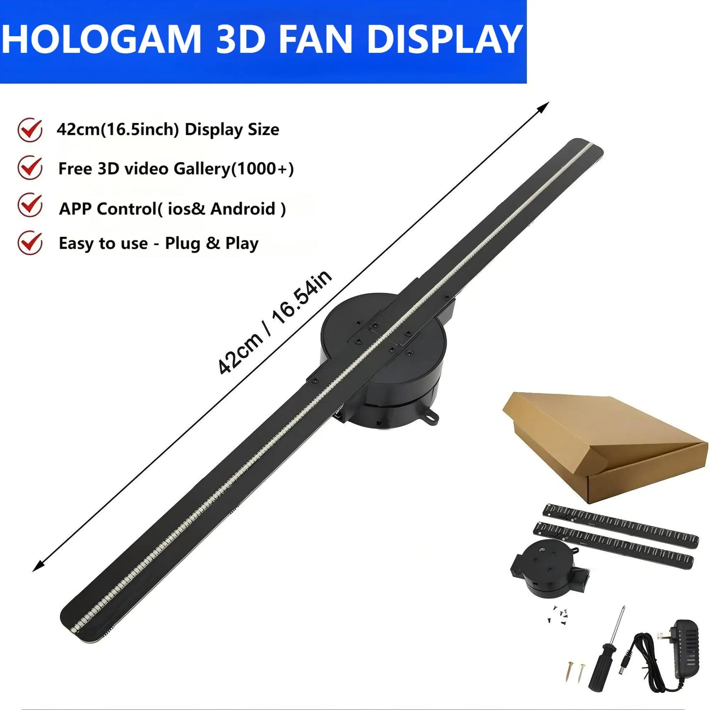 Porgrammable 3D Hologram Fan Projector HD 42CM WiFi for Advertising Holographic Displays Xmas Parties Bars Stores