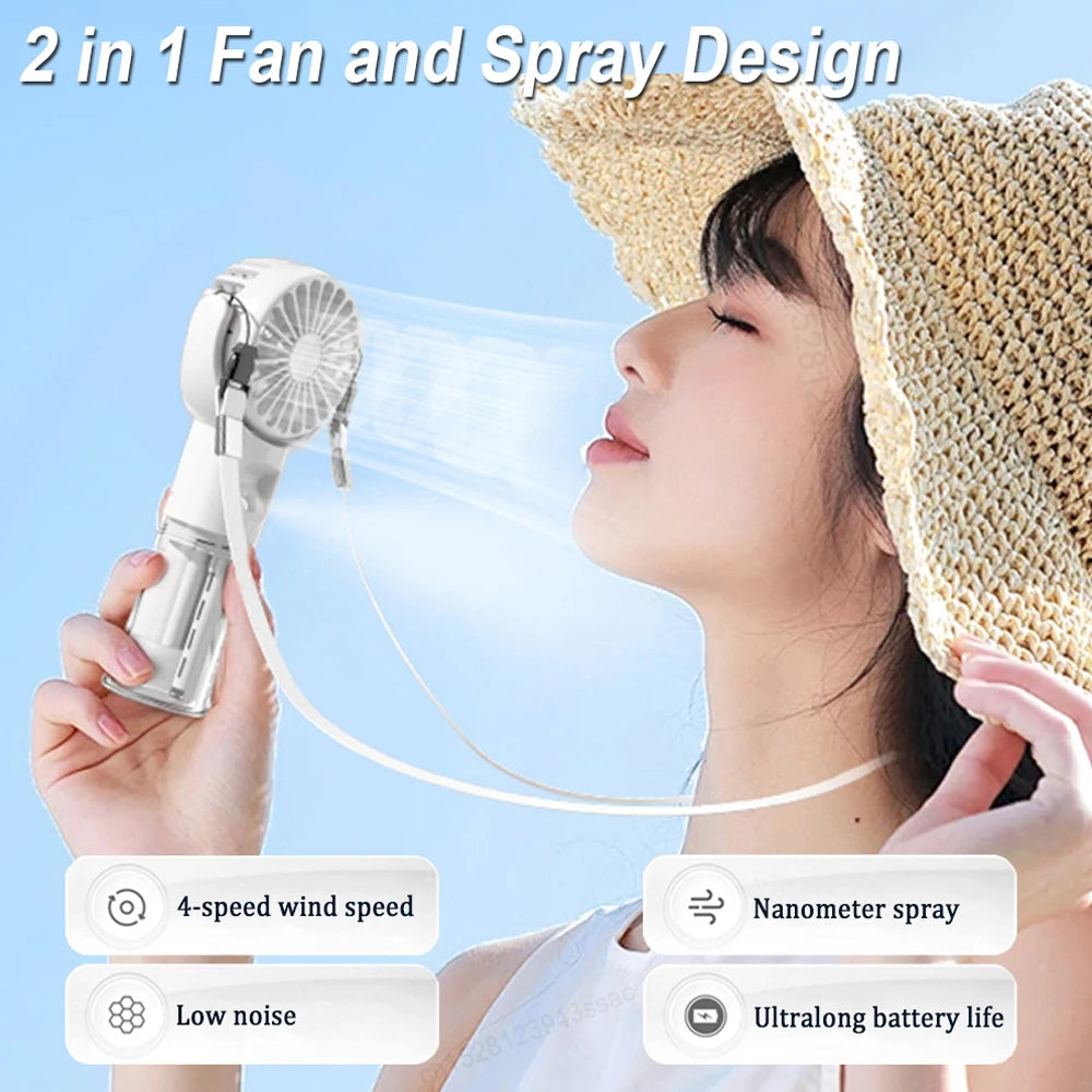 Mini Handheld Humidifier Fan Portable Mist Fan USB Rechargeable Battery Fast Charging Water Spray Hand Fan with Humidifier