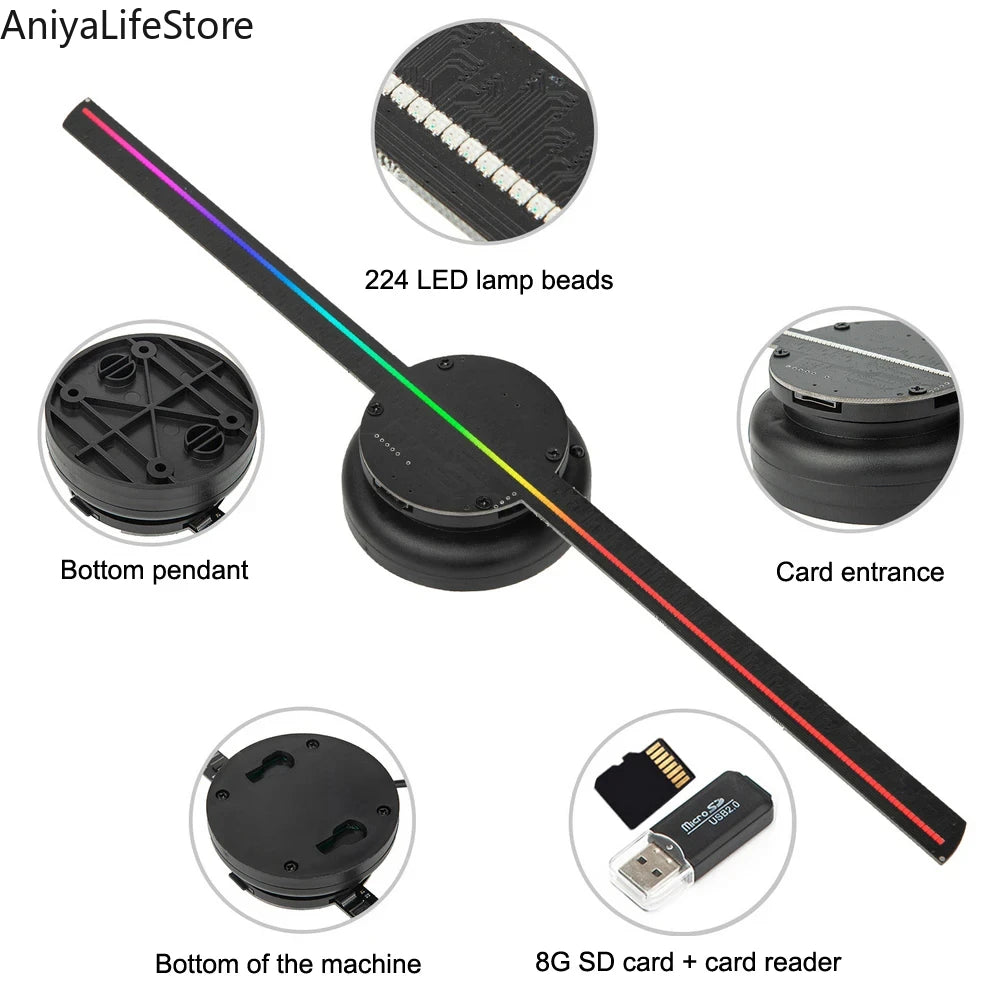 3D Fan Hologram Projector 40Cm Wall-Mounted Support Images And Video Wifi Led Sign Holographic Lamp Player Advertising Display
