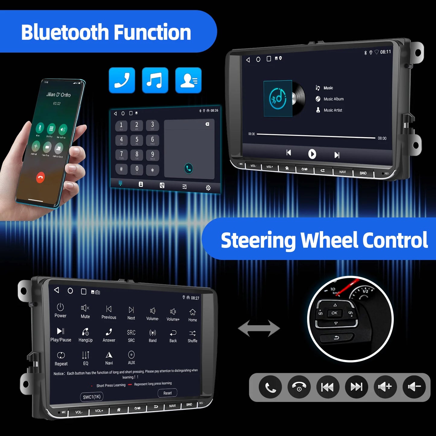 ESSGOO 9" Android 14 4+64G CarPlay Car Stereo Radio for VW Golf 5 6 Passat B6 B7 Polo Touran Tiguan Caddy GPS Navi WIFI RDS FM