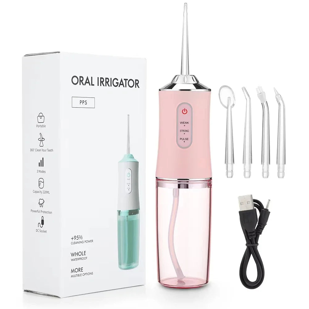 Electric Dental Water Flosser Oral Irrigator Portable Dental Bed Sprinkler Jet Toothpick Mouth Washing Machine 4 Nozzle