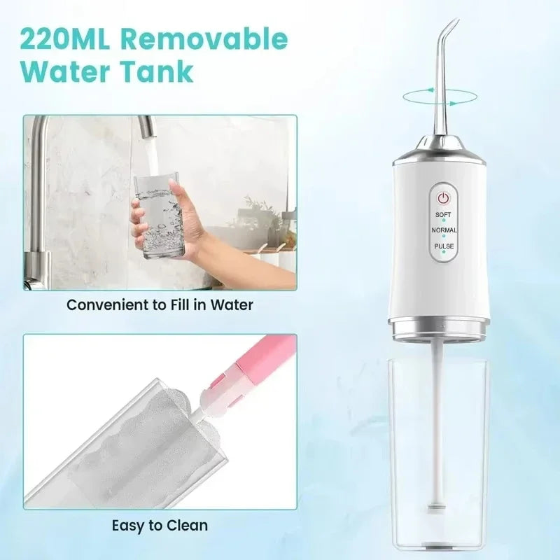 Electric Dental Water Flosser Oral Irrigator Portable Dental Bed Sprinkler Jet Toothpick Mouth Washing Machine 4 Nozzle