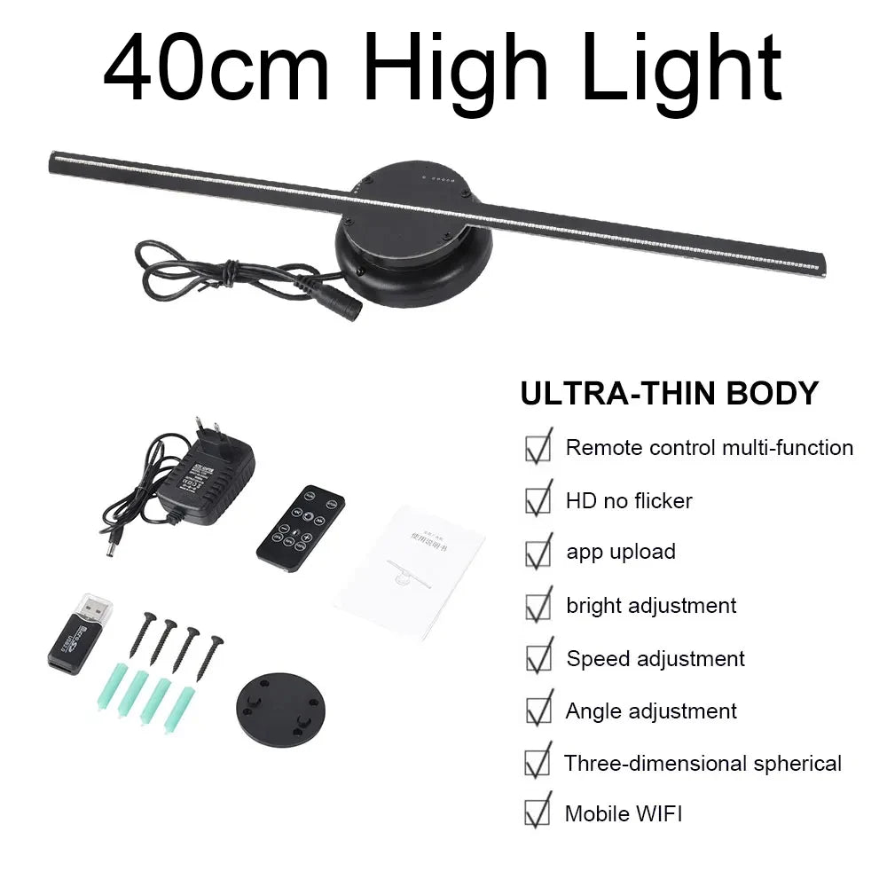 3D Fan Hologram Projector 40Cm Wall-Mounted Support Images And Video Wifi Led Sign Holographic Lamp Player Advertising Display