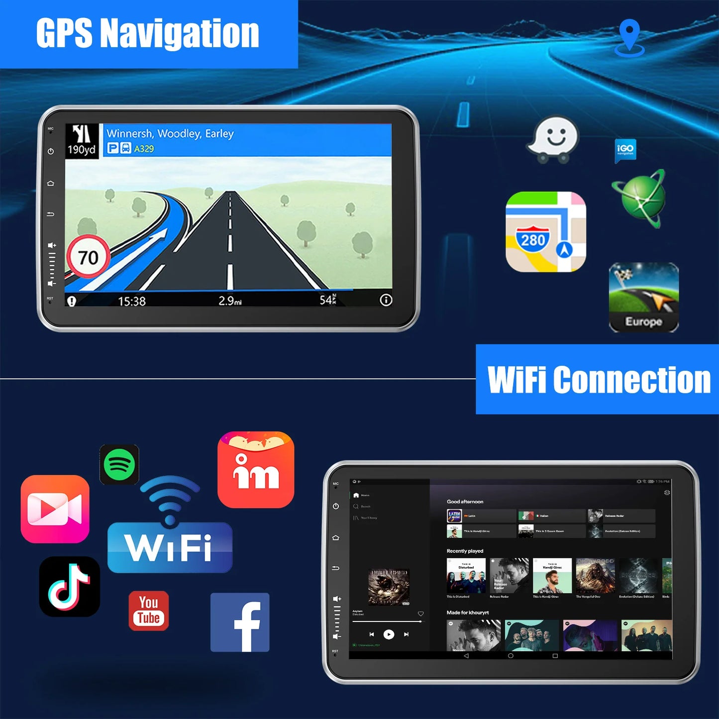 ESSGOO 10" Android 13 4+64G Apple Carplay Android Auto Car Stereo Radio Single 1 DIN GPS Nav Bluetooth FM RDS WIFI USB EQ SWC