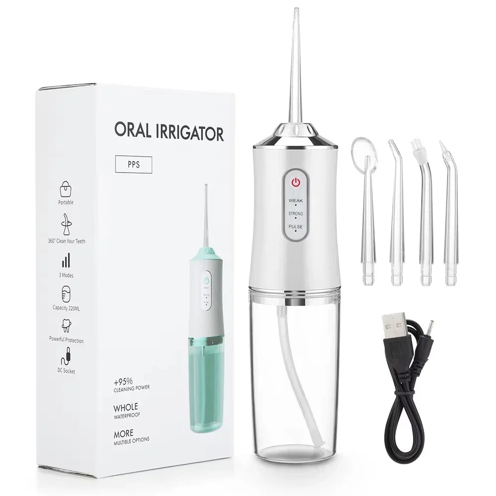 Electric Dental Water Flosser Oral Irrigator Portable Dental Bed Sprinkler Jet Toothpick Mouth Washing Machine 4 Nozzle