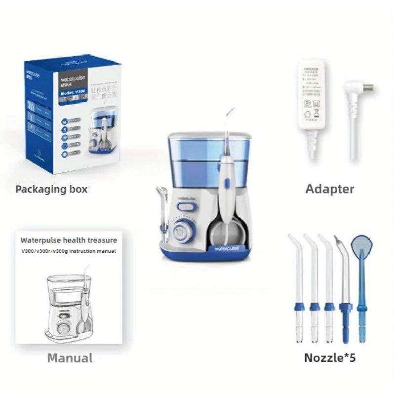 Waterpulse V300 800ml Electric Water Flosser High Pressure Oral Irrigator For Teeth Cleaning Braces Gum Care 5 Nozzles Portable