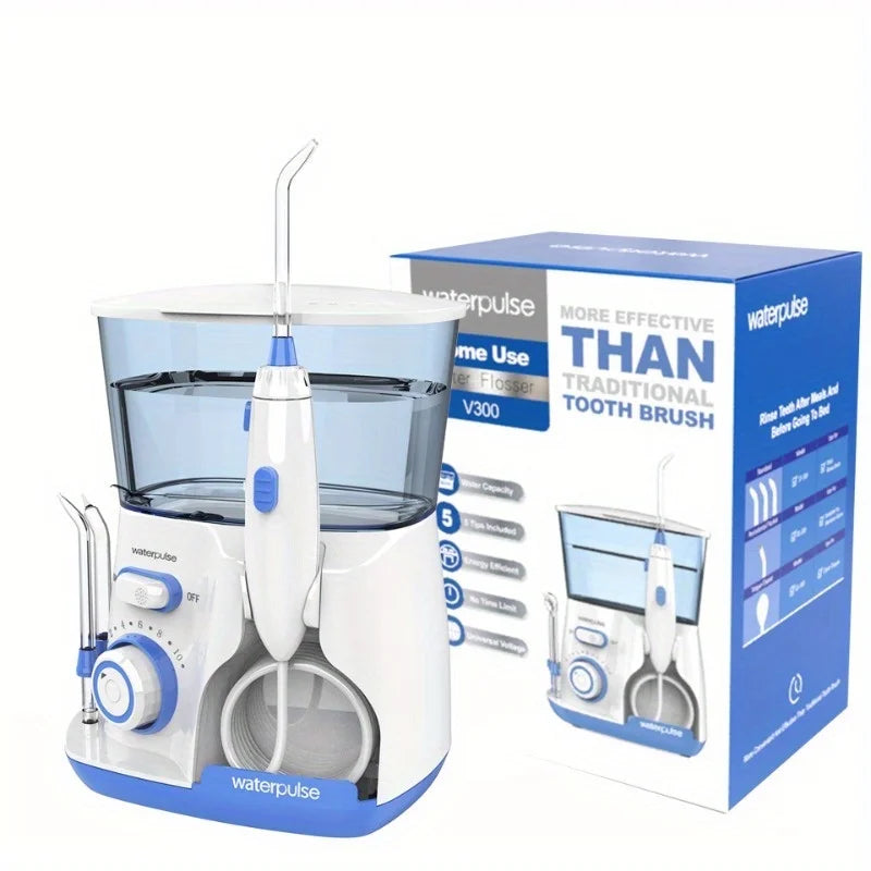 Waterpulse V300 800ml Electric Water Flosser High Pressure Oral Irrigator For Teeth Cleaning Braces Gum Care 5 Nozzles Portable