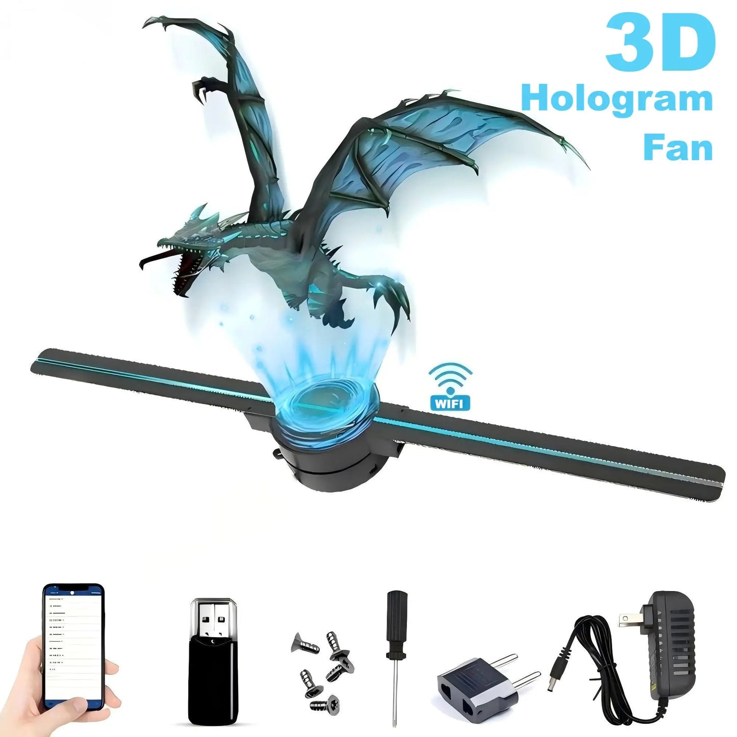 Porgrammable 3D Hologram Fan Projector HD 42CM WiFi for Advertising Holographic Displays Xmas Parties Bars Stores