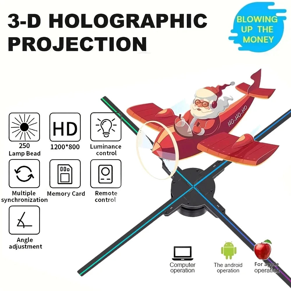 52cm 3D Hologram Fan Projector HD LED Holographic Player Advertising Display Machine WiFi APP Remote Control for Shopping Mall