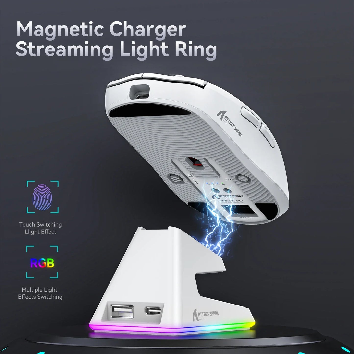 Attack Shark X6 PixArt PAW3395 Gaming Mouse, Bluetooth Tri-Mode Connection, RGB Touch Magnetic Charging Base