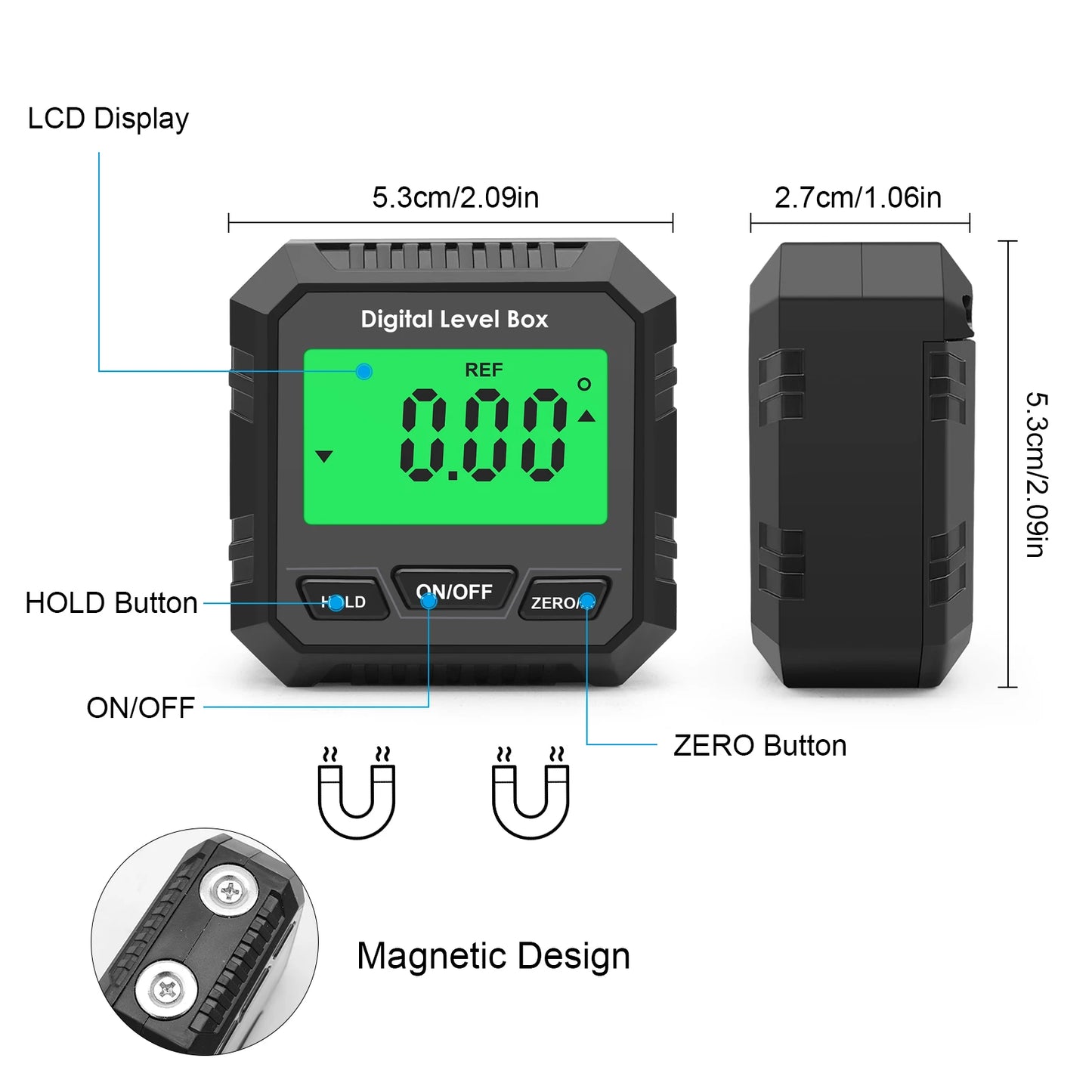 Digital Inclinometer Electronic Goniometer 360° Angle Meter Level Angle Gauge Bevel Protractor Slope Measure Magnetic Base