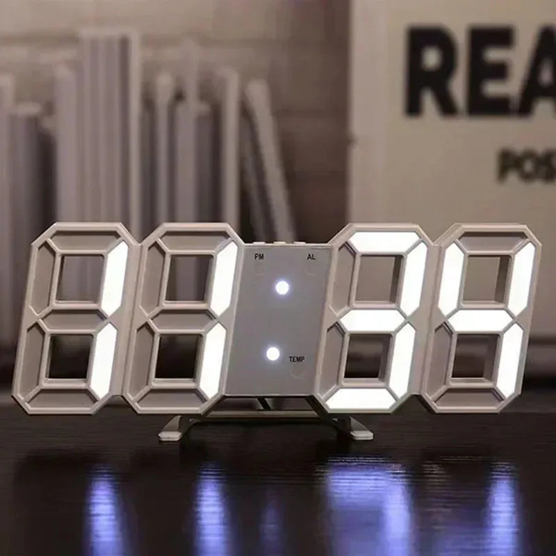 Wall Clock Digital Alarm Modern Kitchen Electronic Smart 3D USB Power Supply LED Time Date Temperature Display Desktop Bedroom