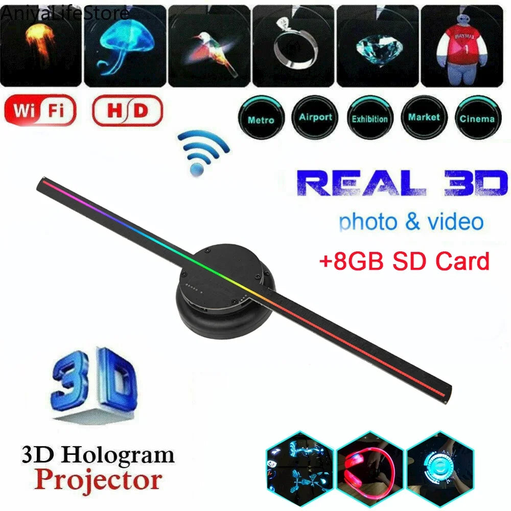 3D Fan Hologram Projector 40Cm Wall-Mounted Support Images And Video Wifi Led Sign Holographic Lamp Player Advertising Display