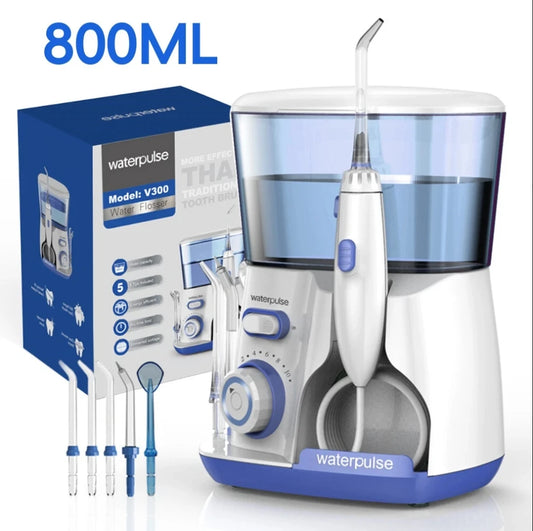 Waterpulse V300 800ml Electric Water Flosser High Pressure Oral Irrigator For Teeth Cleaning Braces Gum Care 5 Nozzles Portable