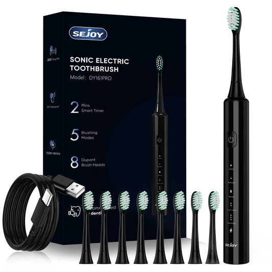Electric Toothbrush Rechargeable With 8PCS Replacement Head Smart Timing Tooth Brush 5 Modes Teeth Clean Whitening Sonic Toothb
