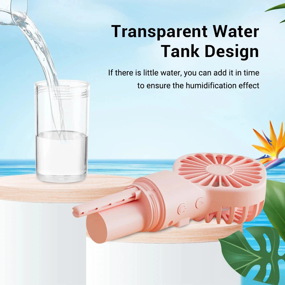 Portable Water Mist Fan USB Charging Handheld Mini Quiet Air Cooling Fan 4 Speed Humidification Spray Fan for Home Office