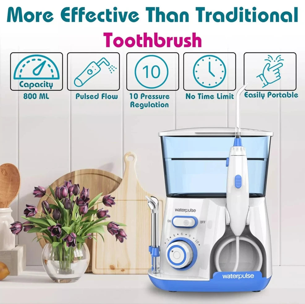Waterpulse V300 800ml Electric Water Flosser High Pressure Oral Irrigator For Teeth Cleaning Braces Gum Care 5 Nozzles Portable
