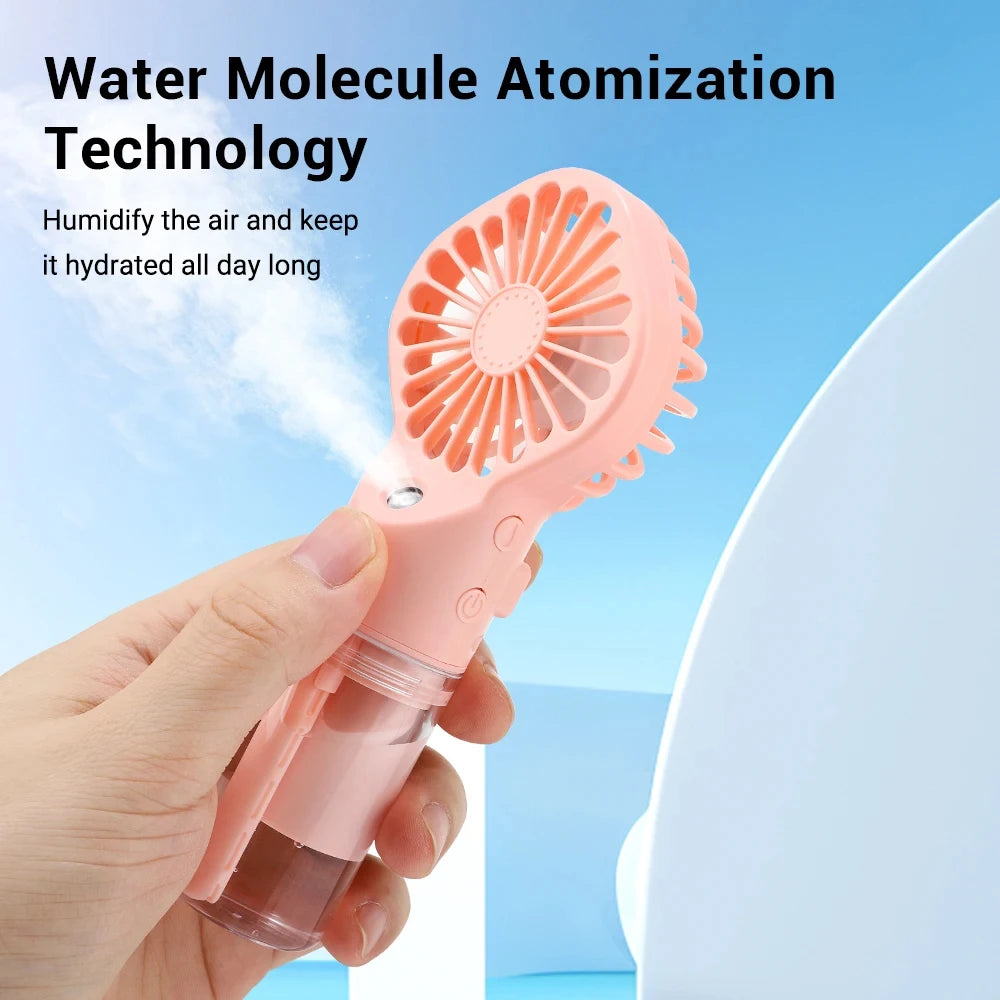 Portable Water Mist Fan USB Charging Handheld Mini Quiet Air Cooling Fan 4 Speed Humidification Spray Fan for Home Office