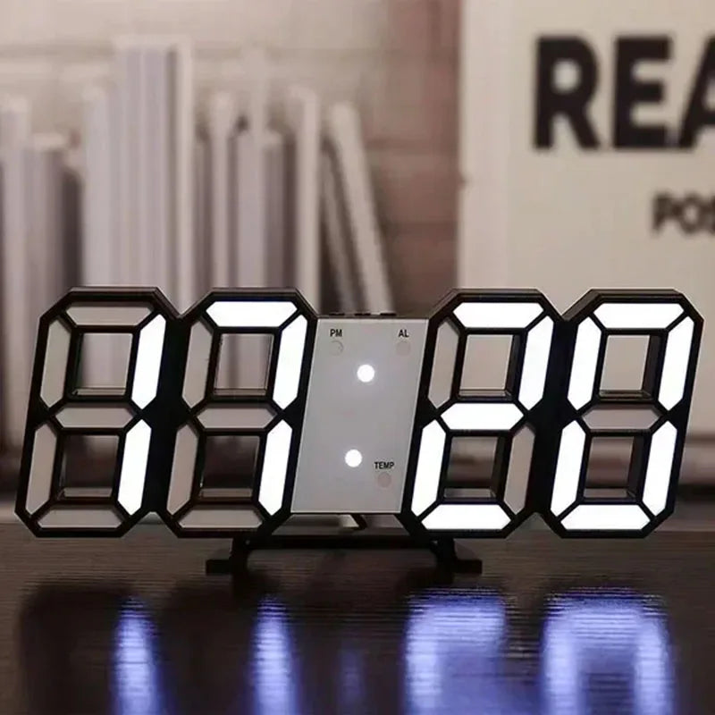 Wall Clock Digital Alarm Modern Kitchen Electronic Smart 3D USB Power Supply LED Time Date Temperature Display Desktop Bedroom