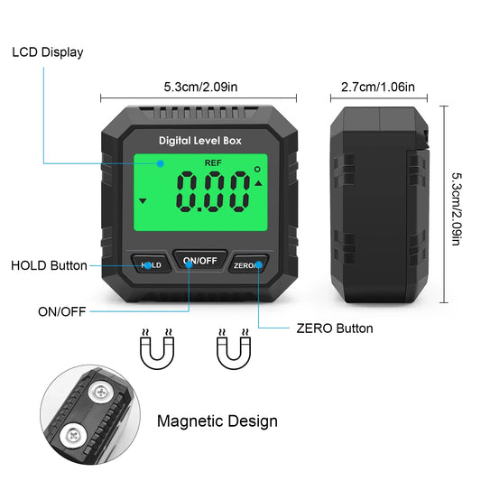 Digital Inclinometer Electronic Goniometer 360° Angle Meter Level Angle Gauge Bevel Protractor Slope Measure Magnetic Base
